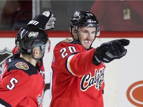 Calgary Flames forward Curtis Glencross, seen celebrating a goal against Edmonton in December, is a pending unrestricted free agent.