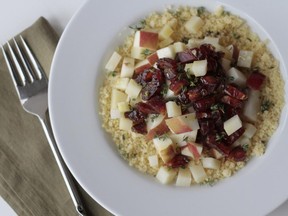 Couscous, Pecorino, Apple, Pecans and Dates salad, made from a recipe in Salad Love, a new cookbook by David Bez. (Gwendolyn Richards/Calgary Herald) For Food story by Gwendolyn Richards.
