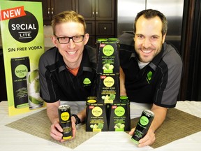 Dan Beach (right) and Kevin Folk created Social Lite, a pair of vodka cocktails in a can that are low in calories.