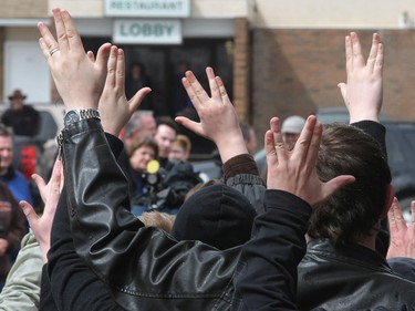 Fans made the Live Long and Prosper sign with their hands as they waited for Leonard Nimoy's visit to Vulcan, AB. on April 23, 2010.