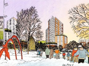 A proposed winter skating rink in the Central Park area just off Main Street in West Campus in Calgary.