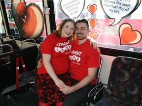 Holy crap they're cute. Trevor Myers, 28, and wife Amanda, 27, aboard Calgary Transit's Love Bus. The couple are the winners of Calgary Transit's Valentine's Day contest.