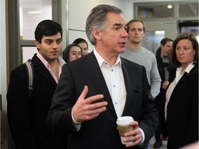 Premier Jim Prentice talks with students after meeting with the University of Calgary board of governors on Friday, February 27th.
