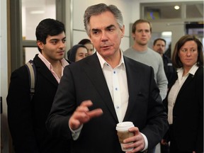 Premier Jim Prentice talks with students after meeting with the University of Calgary board of governors on Feb. 27, 2015.