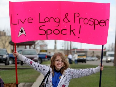 Calgary's Emily Hickli, 13, brought a sign to welcome actor Leonard Nimoy to Vulcan, AB. on April 23, 2010.