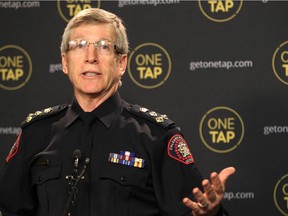 Calgary Police Chief Rick Hanson addresses distracted driving during the announcement of the creation of the app OneTap in February 18, 2015.