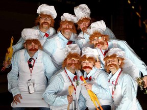 Members of the Sociable's in today's costume during the Tim Hortons Brier at the Scotiabank Saddledome in Calgary on March 3, 2015.