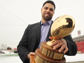 Calgary Stampeders defensive lineman Corey Mace was named the winner of the Calgary Stampeders President's Ring