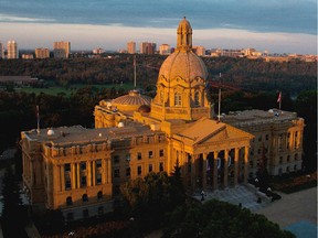 A view of the Alberta Legislature building from the roof of the Annex building in Edmonton on August 23, 2012.