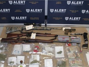 ALERT officers executed a search warrant at a Lethbridge home on February 26, 2015, and removed a variety of drugs, weapons and $4,580 cash as suspected proceeds of crime.