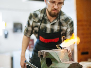 Malcolm Stielow working in the shop.