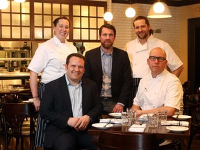 Parc Brasserie and café team, front row from left, Operations Manager John Robarts, Corporate Chef Glen Manzer, back row from left, Corporate Pastry Chef Erin Vrba, General Manager Guillaume Frelot and Executive Chef Claudio Bagnoli were photographed in the newly opened restaurant.