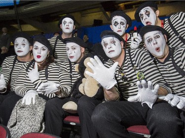 The Sociables were silent supporters since they dressed as mimes at the 2015 Tim Hortons Brier at the Saddledome in Calgary, on March 2, 2015.