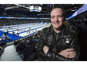 Paul Webster, curling director at the Glencoe Club and national Canadian curling coach, watches the two teams from the Glencoe — Team Canada and Team Alberta — at the 2015 Tim Hortons Brier at the Saddledome in Calgary, on March 2, 2015.