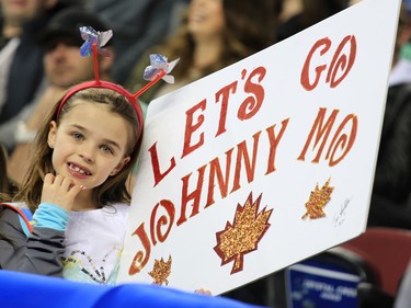 A young Team Canada and John Morris fan cheers during the gold medal final of the 2015 Tim Hortons Brier on Sunday March 8, 2015.