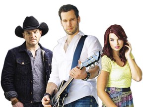 Canadian country singer Chad Brownlee, centre, headlines the When the Lights Go Down Tour with Bobby Wills, left, and Jess Moskaluke.