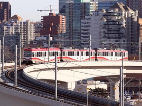 A CTrain made its way along the West LRT from downtown on January 24, 2014.