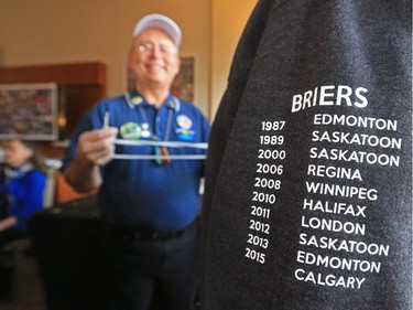 Don Herndeer offers up games for guests at a Brier "morning class" at the Westin Hotel on Thursday morning. The 67-year Brier tradition is a social event involving a few drinks and some challenging games.