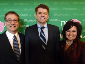 Wildrose leadership candidates: Drew Barnes,  Brian Jean and Linda Osinchuk at the Edmonton Members Assembly in Edmonton, February 28, 2015.