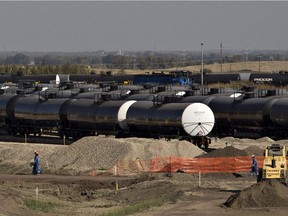 Train tankers line up to be loaded at the Canexus' NATO facility near Edmonton. The crude-by-rail terminal was sold to Cenovus this fall.