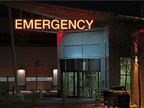 An emergency department sign at the Rockyview General Hospital.
