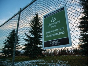 A construction sign at the former Shawnee Slopes Golf course, which is being redeveloped into residential housing,.