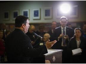 Defence Minister Jason Kenney announces new benefits for veterans in Calgary, Alta., Friday, March 13, 2015.