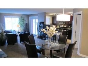 The open-concept floorplan at the Premier 1 at Creekside Village in Airdrie.