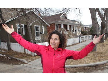 Lori Beattie enjoys a walk through Kensington Wednesday  March 18, 2015. She has written a strolling guide called Calgary's Best Walks and was taking the Herald on a tour of one of her favorites.