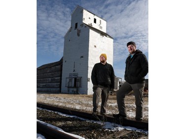 Jason Sailer and Cody Kapcsos save the last Ogilvie Flour Grain Elevator in Alberta with the intent to restore it, in Wrentham on March 14, 2015.