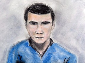 A sketch of Matthew de Grood, appearing in a Calgary court on Tuesday, April 22, 2014.