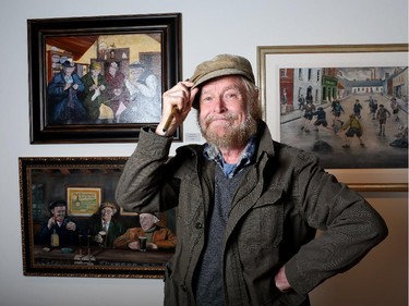 Artist and former member of the Irish Rovers, Will Millar,  with his artwork at Collector's Gallery of Art in Calgary on March 13, 2015.
