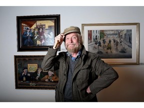 CALGARY.;  March 13, 2015  -- Artist and former member of the Irish Rovers, Will Millar,  with his artwork at Collector's Gallery of Art in Calgary on March 13, 2015.