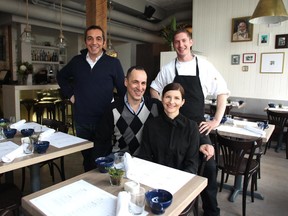 Suzette Bistro's, from left, Executive Chef Partner Dominique Moussu, Operating Partners Gilles and Andrea Brassart and Head Chef JP Charpentier were photographed at the newly opened Mission area restaurant