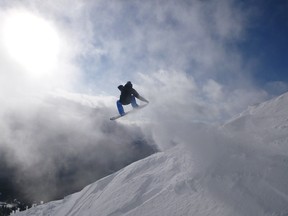 Lake Louise is the place to be.  Airtime in Alberta, Canada. Rider, Julien Labonte