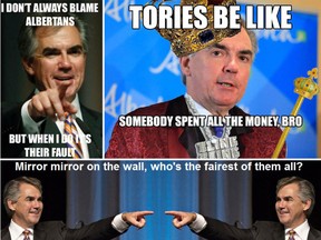 It didn't take long for social media to have some fun with Premier Jim Prentice's remark about looking in the mirror.