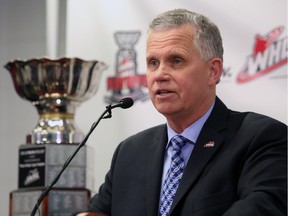 Ron Robison, commissioner of the WHL, talks to media ahead of the league playoffs, which begin on Thursday.