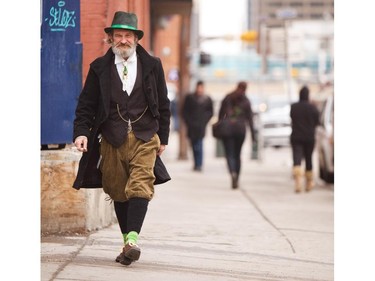 Lawrence Ridley celebrates his 60th birthday in a leprechaun outfit on Tuesday, March 17, 2015. Ridley is the third generation in his family to be born on St. Patrick's Day, with a fourth being delivered by cesarean today.  (Photo by Mikaela MacKenzie/Calgary Herald) standalone trax#00063502A