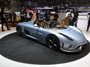 The New Koenigsegg Regera is presented during the first press day at the 85th Geneva International Motor Show in Geneva, Switzerland, Tuesday, March 3, 2015.