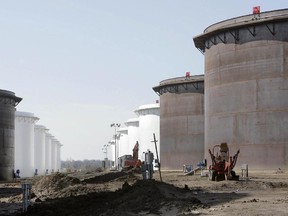 This March 13, 2012 photo shows oil storage tanks near Cushing, Okla.