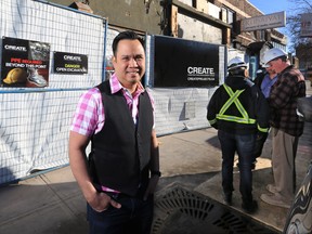 Businessman Ernie Tsu stands in front of construction workers preparing for the imminent demolition of the other half of the old Melrose Bar on 17th avenue. Tsu and a partner are building a brewpub on the site.