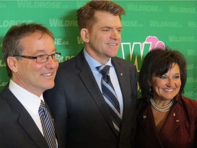 Wildrose leadership candidates, from left, Drew Barnes, Brian Jean and Linda Osinchuk.