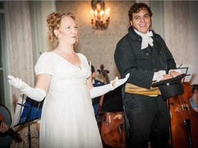 All participants in the Regency Springtime Ball wear period dress.