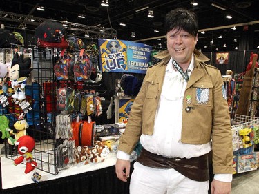 Chris Jones wears his Levi costume from the Attack on titan anime series on opening night of the 2015 Calgary Comic and Entertainment Expo Thursday April 16, 2015 at the BMO Centre.