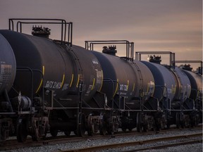 Oil tankers sit at a rail yard at the Kinder Morgan Inc. facility in Richmond, Calif.