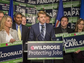 Wildrose leader Brian Jean speaks to supporters about the choice facing Albertans on election day in Calgary, on April 28, 2015.