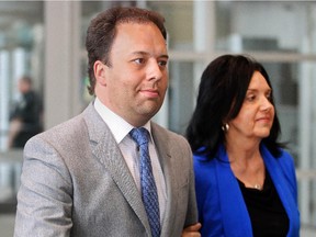 Jonathan Denis leaves the Calgary Court Centre with his mother, Marguerite Denis, Tuesday April 28, 2015.