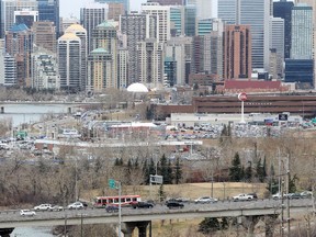 The West Village area of downtown Calgary, west of 14th Street, as seen on Wednesday, April 1, 2015. The Calgary Flames are reportedly interested in building a new arena complex in the area.