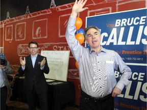 Premier Jim Prentice made a campaign stop at the headquarters for Chestermere-Rocky View PC candidate Bruce McAllister on April 17, 2015.