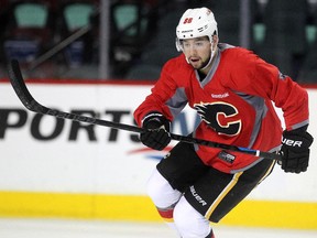 Calgary Flames centre Josh Jooris, seen skating during practice earlier this week, is one of five rookies who gained a ton of experience in Round 1 of the NHL playoffs.